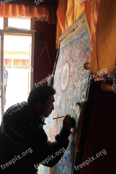 Thangka In Tibetan Areas Artist Free Photos