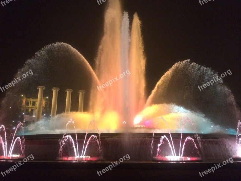 Fountain Water Lights Colors Barcelona