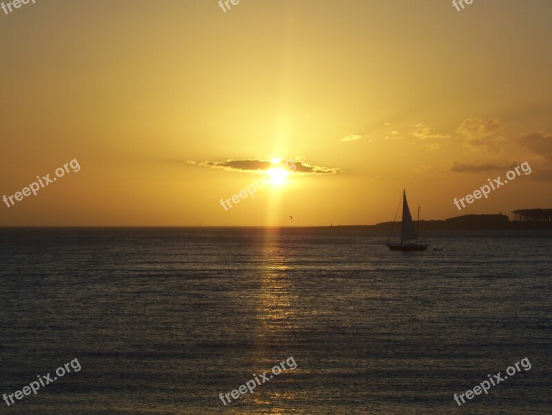 Sun Sailboat Sea Sky Yellow