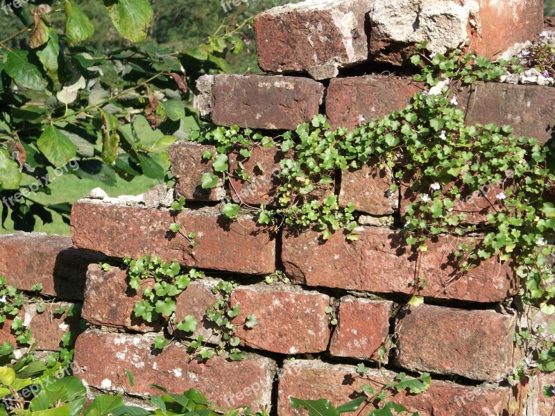 Stone Wall Weathered Bricks Cracks Red Brown