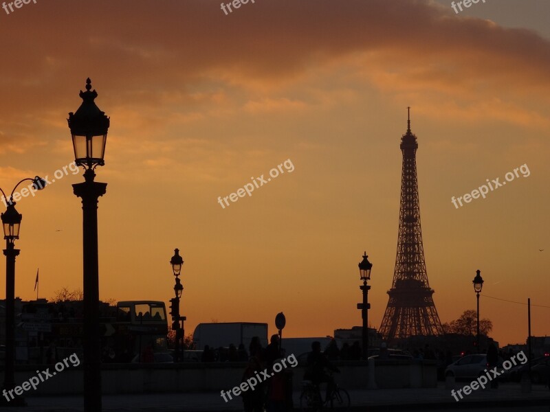 Paris Eiffel Tower Sunset Abendstimmung Winter