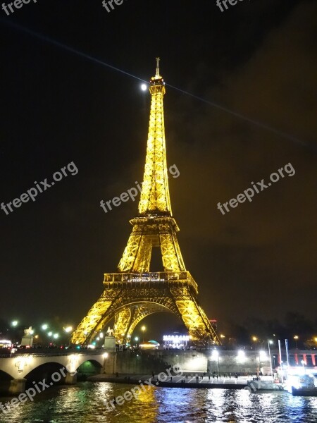 Eiffel Tower Night Glistening Illuminated Moon