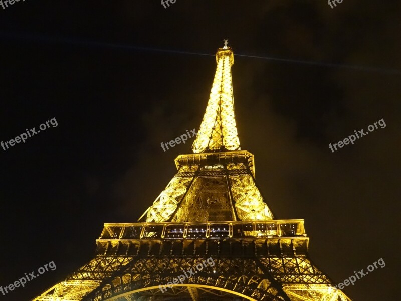 Eiffel Tower Night Illuminated Tourism Glistening