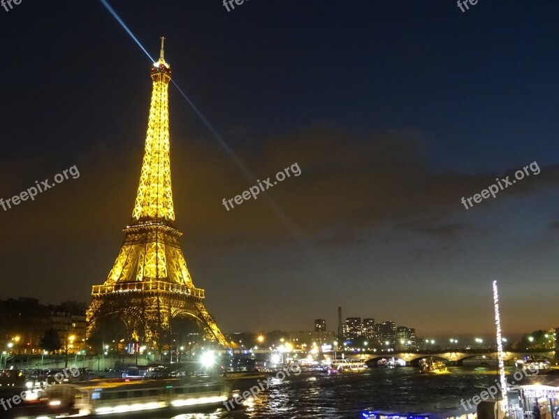 Eiffel Tower Night Illuminated Its Lights