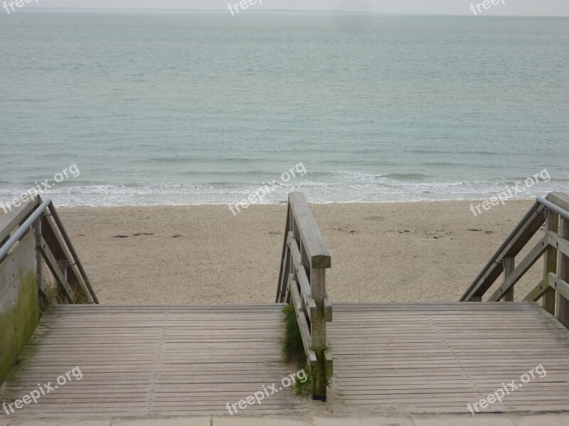 Sea Beach Sand Stairs Water