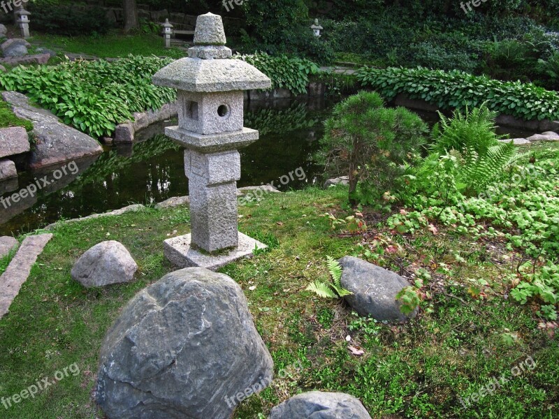 Japanese Garden Stone Lantern Park Pond Asian