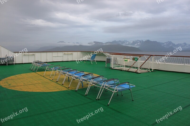 Sun Loungers Deck Ship Deck Cruise Blue