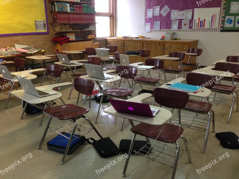 Desk Computers Classroom Notebook School