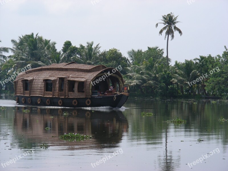 Houseboat River Tropics Palm Trees Free Photos