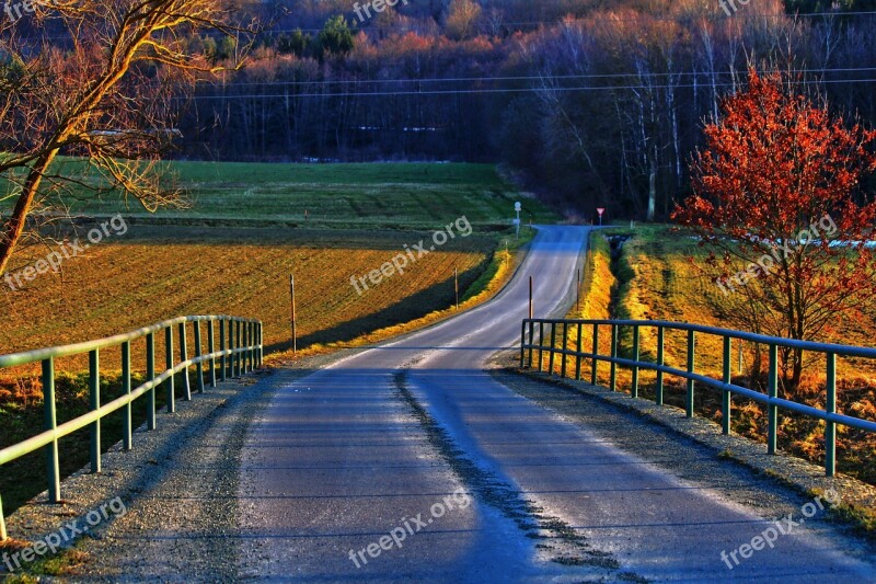 Country Road Landscape Bridge Color Hdr Image