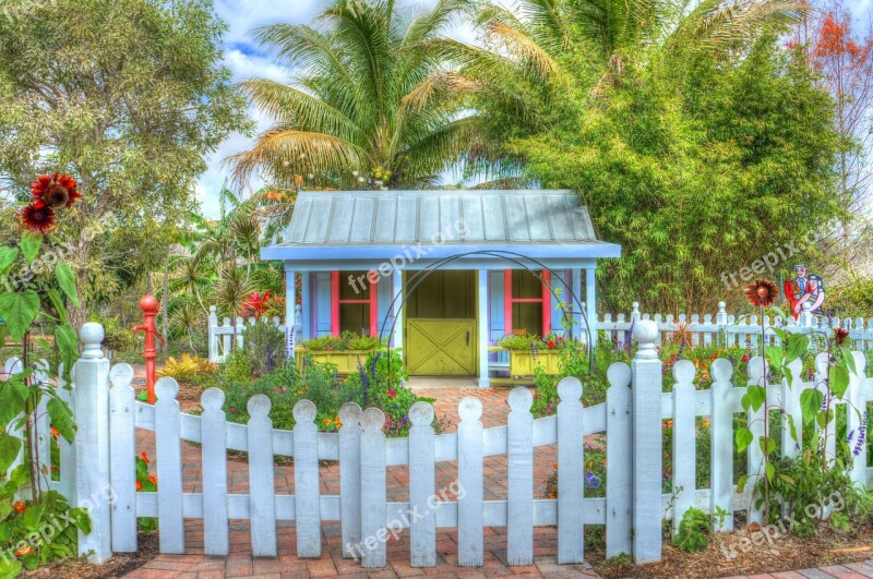 Garden House Flowers Green Blue