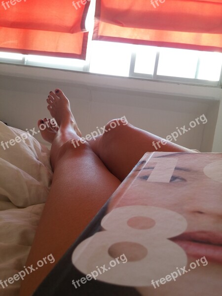 Bed Book Long Legs Reading Girl