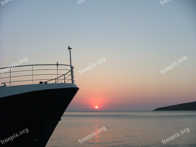 Sunrise Boat Sea Tilos Greece