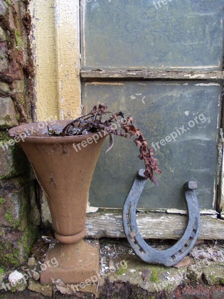 Horseshoe Withered Rusty Wooden Windows Barn