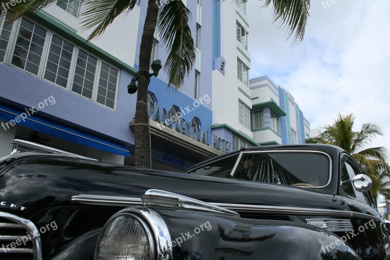 Ocean Drive Miami Beach Florida Vintage Car Ocean