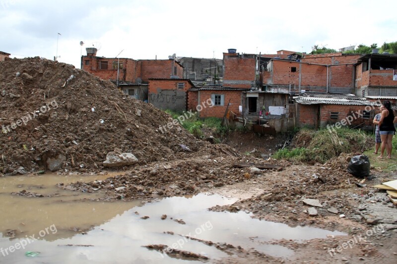 Brazil Carapicuiba City Favela Brazil Community Without Sidewalks Street Puddle