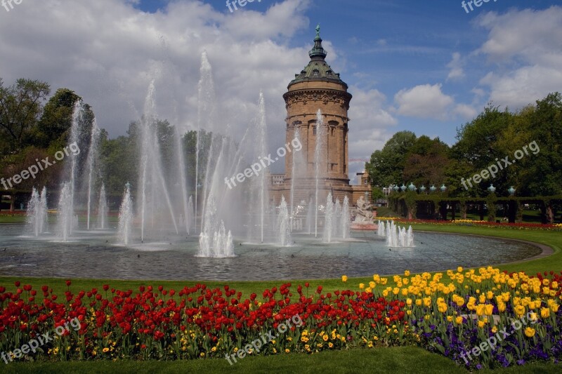 Mannheim Water Tower Flowers Fountain Free Photos