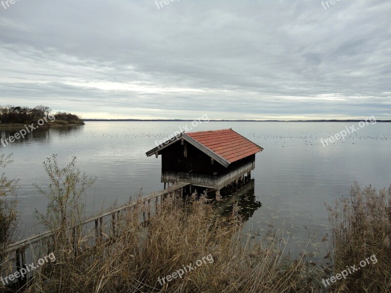 Bavaria Chiemsee Abendstimmung Boat House Jetty