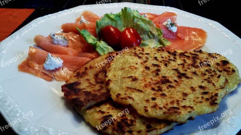 Salmon Smoked Salmon Kartoffelpuffer Fish Tasty Meal