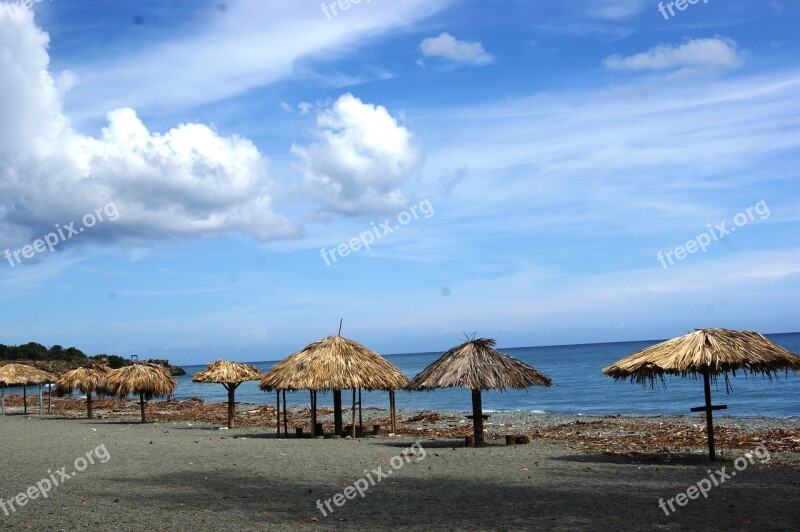 Beach Parasol Sandy Beach Blue Reed