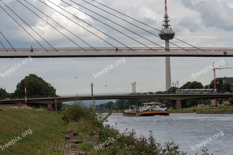 Mannheim Neckar Bridge Ship Tv Tower