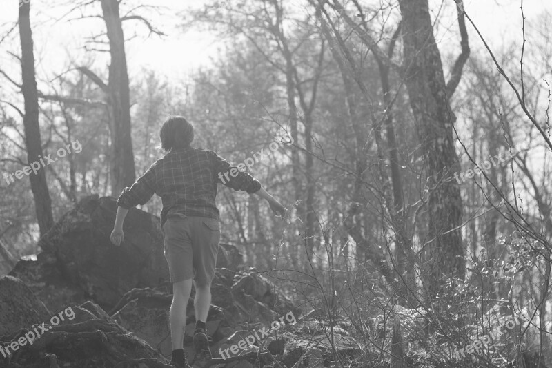 Boy Lost Forest Black And White Trees