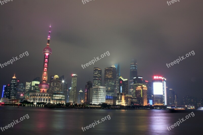 Shanghai China Night City Cityscape