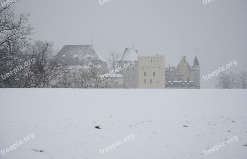 Closed Lenzburg Winter Snow Flurry Snowfall Habsburg