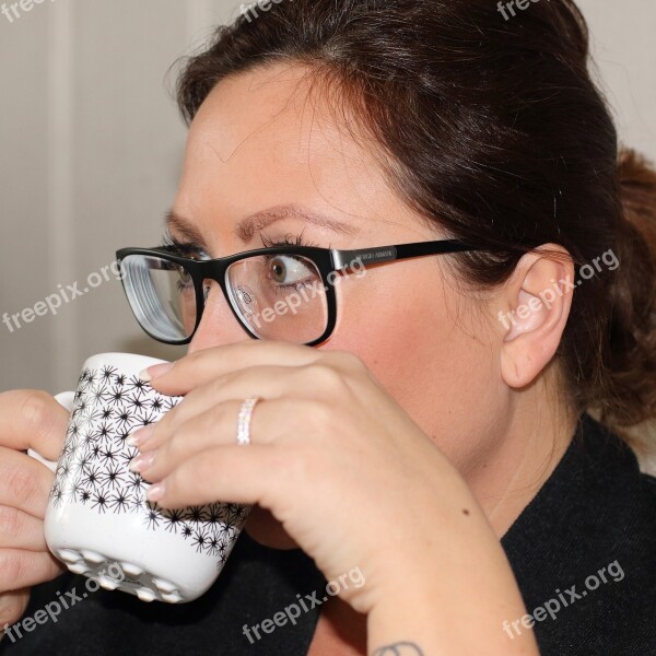 Coffee Mug Girl Glasses Ring Coffee