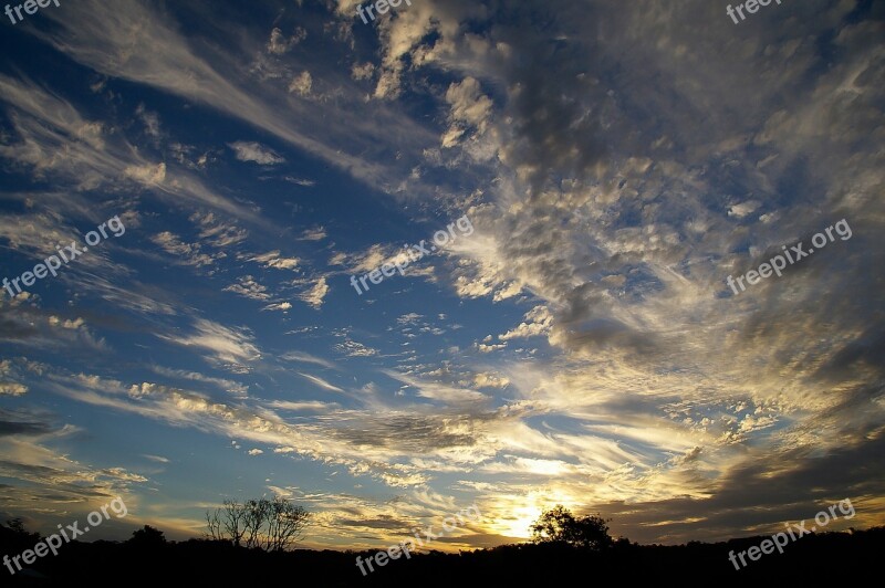 Sky Clouds Sunset Rays Blue