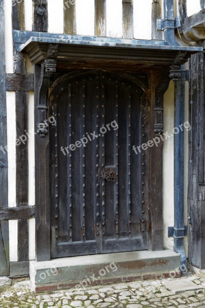 Medieval Oak Door And Surround Canopy Lead Roof Lead Rainwater Pipe Timber Framed Wall