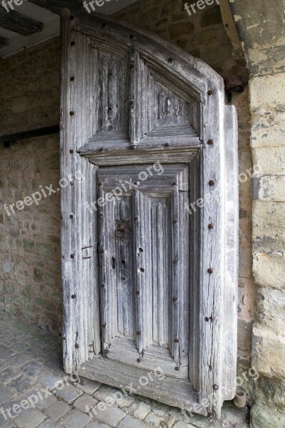 Medieval Oak Door Iron Bolts Judas Gate Stonework Paving Setts