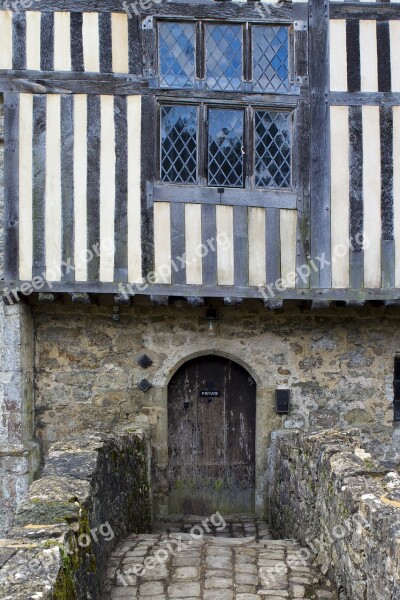 Ightham Mote Medieval Moated Manor House Doorway Repaired Door Stone Wall