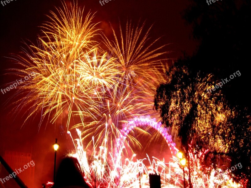 Fireworks London London Eye Ferris Wheel New Year's Eve