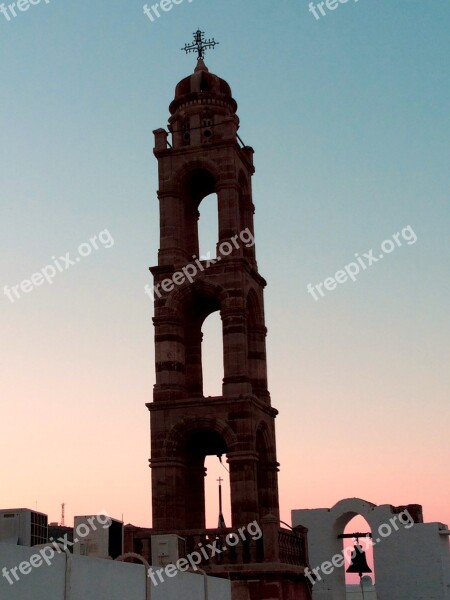 Church Tower Cross Blue Pink