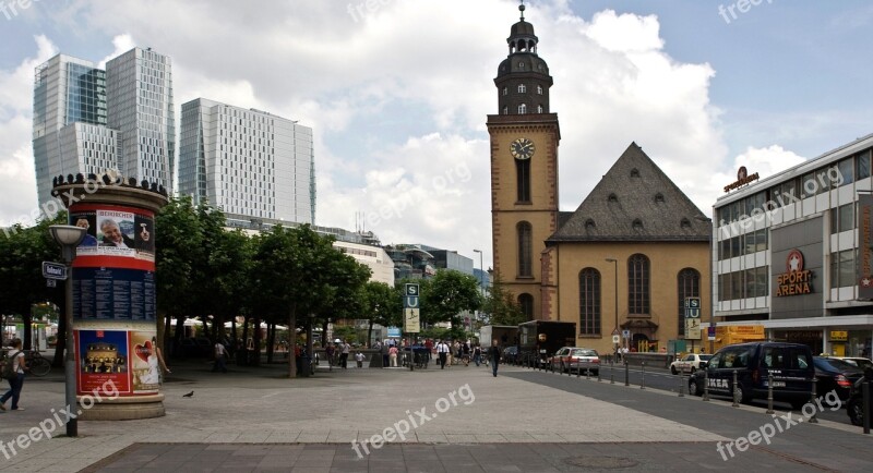 Frankfurt Town Center Frankfurt Am Main Germany Church Skyscraper