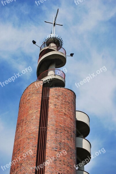 Church Tower Brick Cross Sky