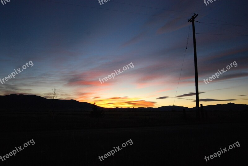 Sunset Telephone Pole Silhouette Sky Evening Light