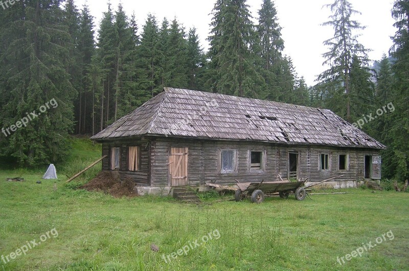 Romania Farm Wooden House Cart Forest