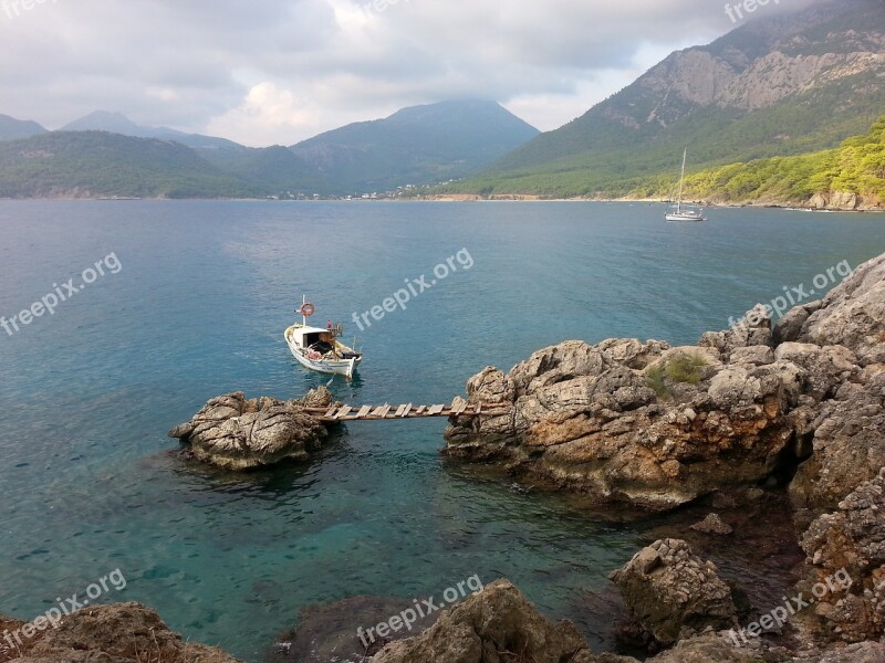 Marine Boat Rocky Landscape Free Photos