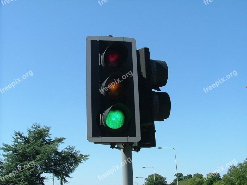 Traffic Lights Uk Sunshine Blue Sky Traffic