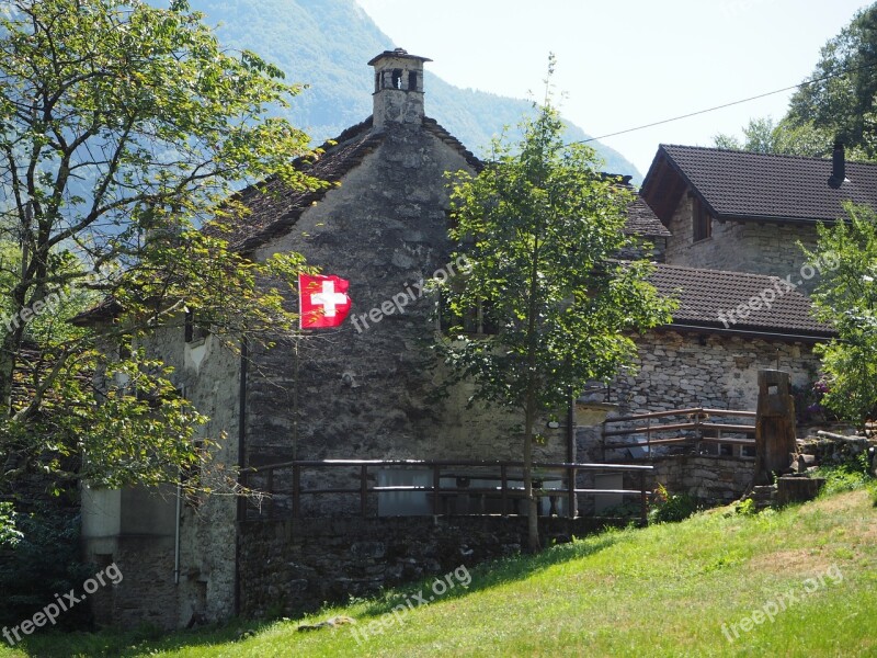 Swiss Flag Stone House Ticino Bergdorf Switzerland