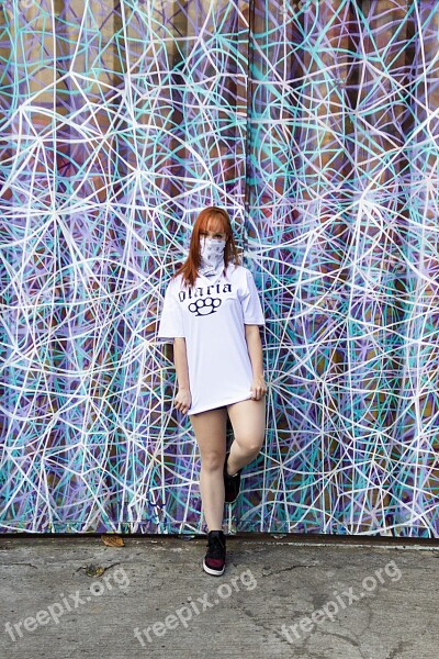 Girl Tshirt Mask Bandana Red Hair