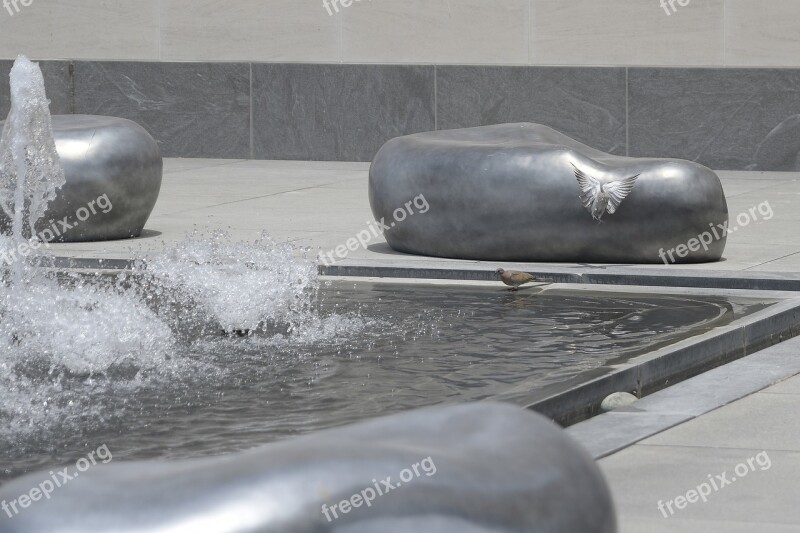 Mia Qatar Water Fountain Birds Drinking