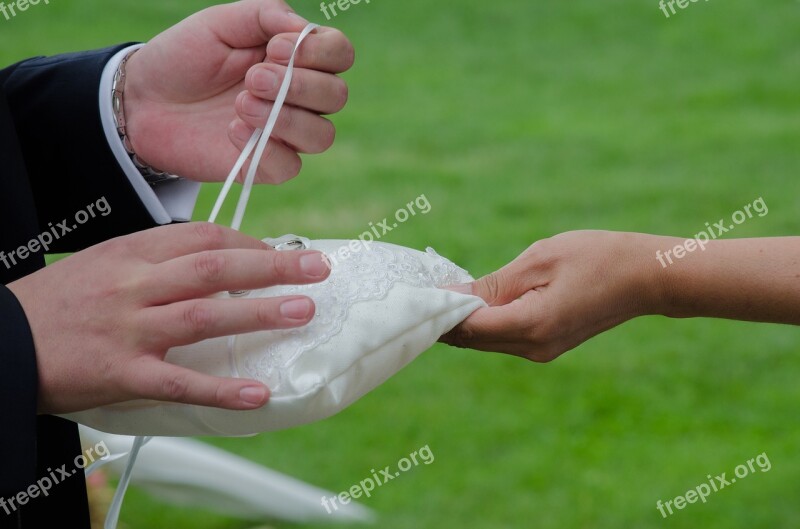 Wedding Ring Pillow Hands Romance Love