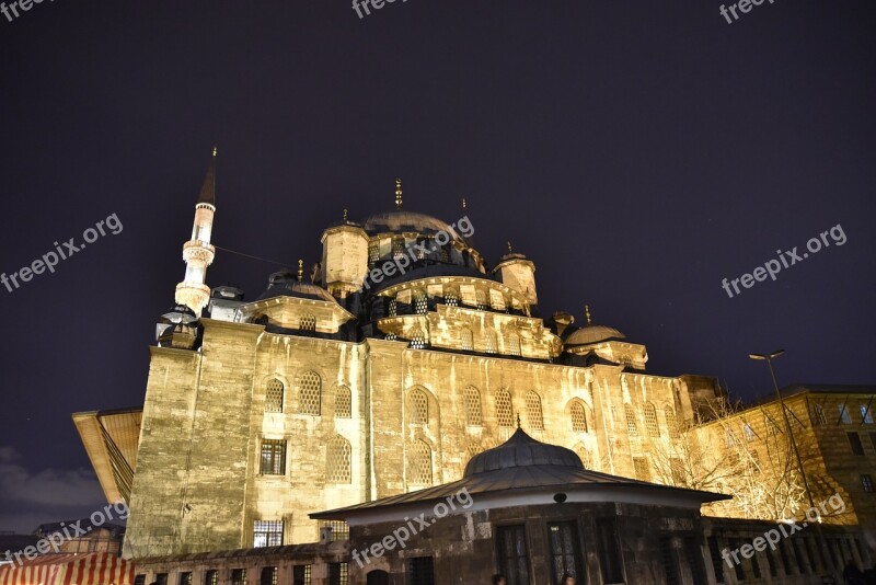 Cami Eminönü Night The Minarets Istanbul