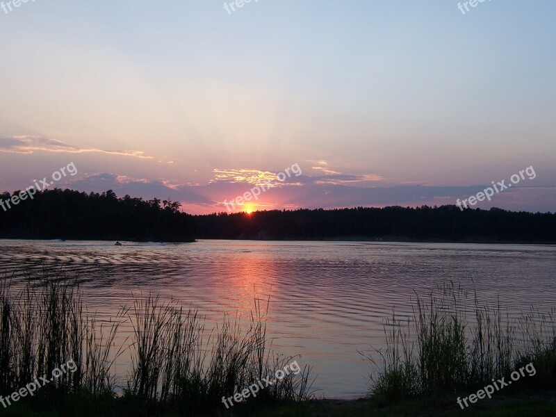 Sunset Lake Outdoors Clouds Peaceful