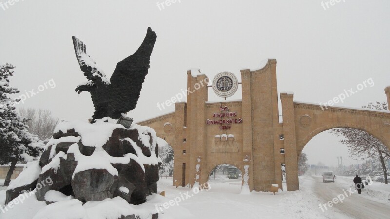 Winter Ataturk University Erzurum Gates Sculpture