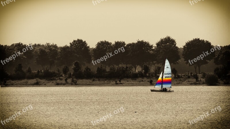 Sail Lake Water Wind Sepia