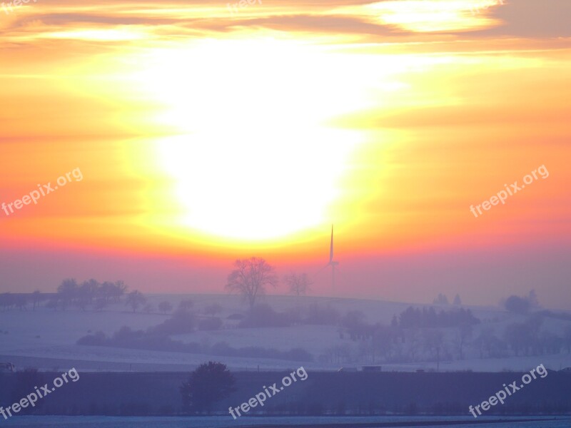 Winter Mood Sunset Winter Backlighting Abendstimmung